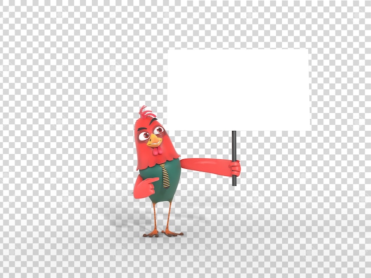 PSD ilustración colorida linda de la mascota del carácter 3d que lleva a cabo el cartel con el fondo transparente