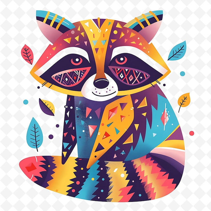 PSD una ilustración colorida de un mapachu con manchas coloridas en su cara