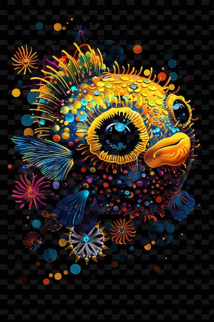 PSD una ilustración colorida de un pájaro con los ojos dibujados en él