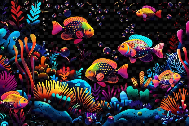 Una ilustración colorida de un pez colorido y un coral con las palabras 