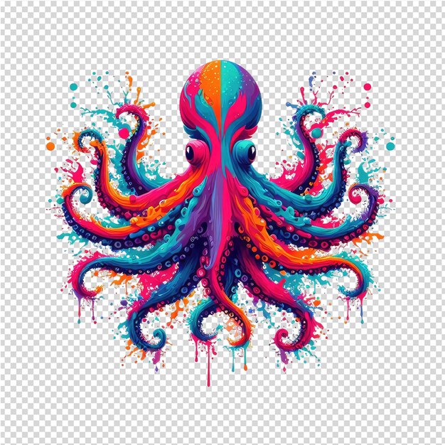 Una ilustración colorida de un pulpo con multicolores en la parte superior