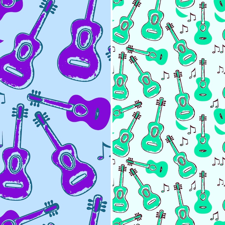 PSD una ilustración colorida de un tema musical con notas musicales y un fondo azul