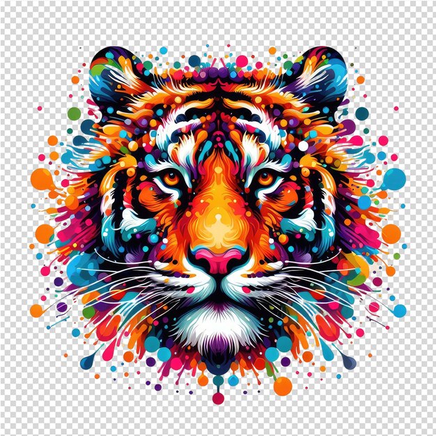 PSD una ilustración colorida de un tigre con un fondo colorido