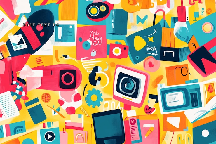 PSD ilustración colorida de varios artículos digitales y creativos