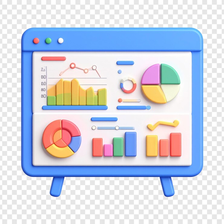 PSD ilustración colorida de la visualización de datos del tablero de instrumentos digital en 3d