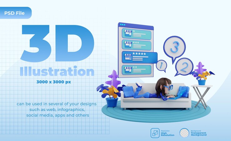 PSD ilustración de comentarios de clientes de render 3d
