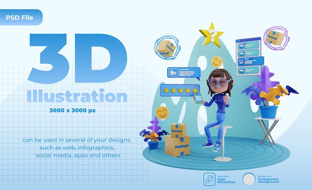 Ilustración de comentarios de clientes de render 3d