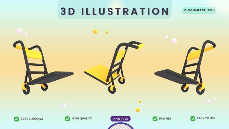 PSD ilustración de comercio electrónico de icono de envío de carro de entrega vacío de lujo 3d
