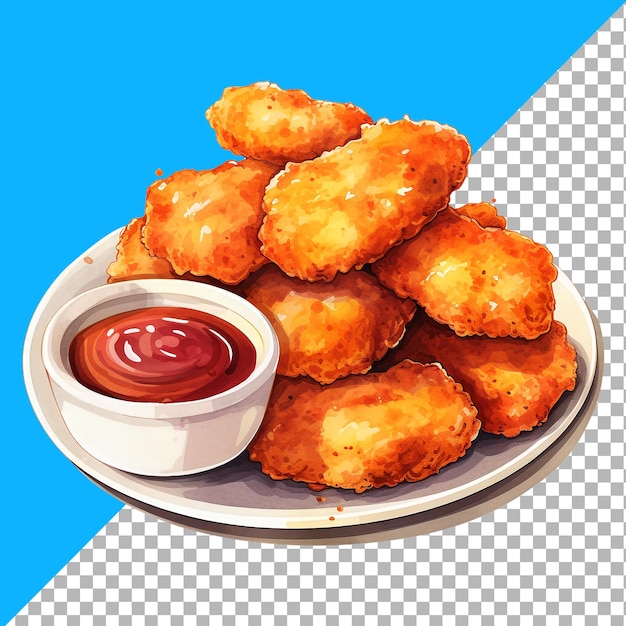 PSD ilustración de comida rápida estilo acuarela deliciosas nuggets de pollo