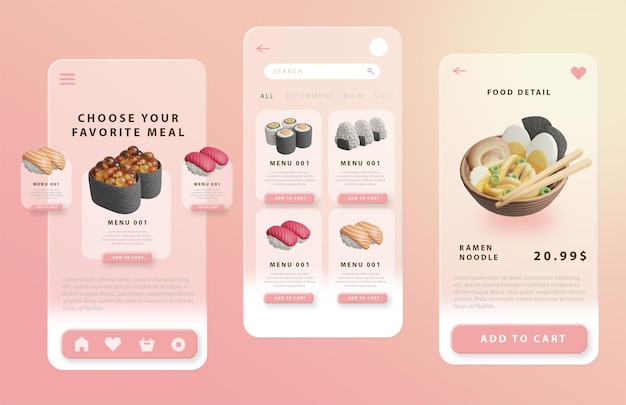 Ilustración de comida de renderizado 3d para el sitio web de cocina de Japón para hacer publicidad de menú de comida de Japón
