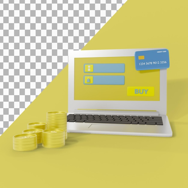 Ilustración de compras de dinero electrónico 3D