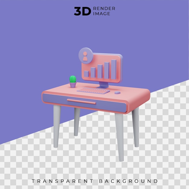 Ilustración de computadora 3d sobre la mesa