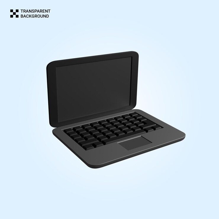 Ilustración de una computadora portátil negra en 3D