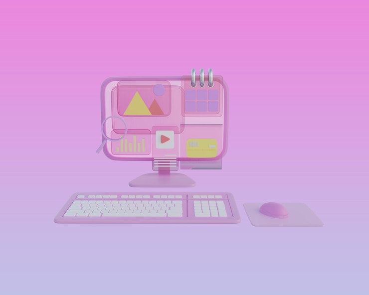 PSD ilustración de computadora de renderización en psd 3d