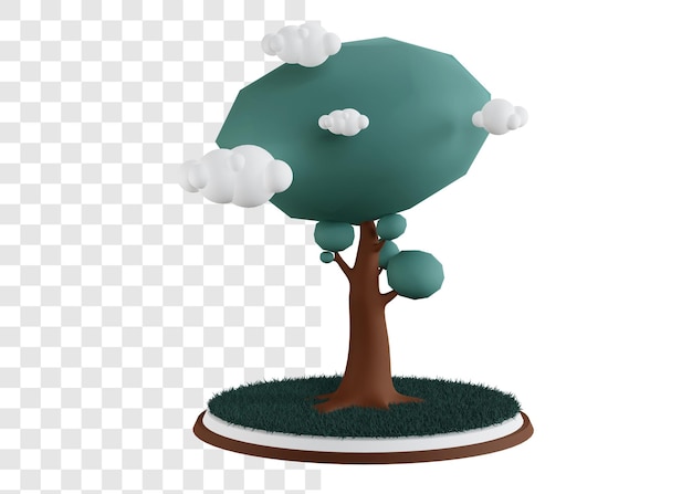 Ilustración del concepto 3d de árbol grande con hierba