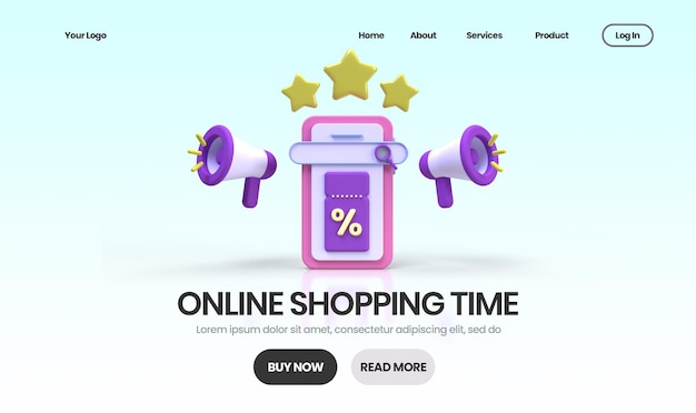 Ilustración del concepto de compras en línea Plantilla de página de destino para el fondo del concepto de idea de negocio