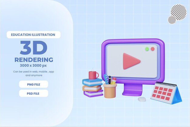 PSD ilustración de concepto de educación en línea 3d premium psd