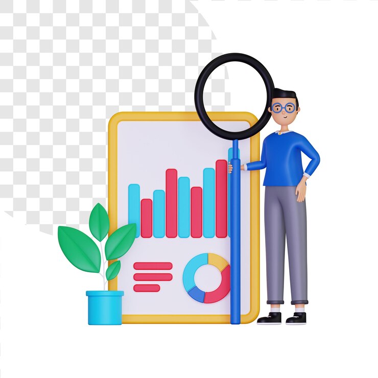 PSD ilustración de concepto de marketing de investigación 3d