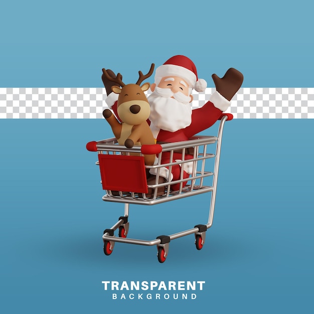 PSD ilustración de concepto de navidad de render 3d santa con gráfico de compras