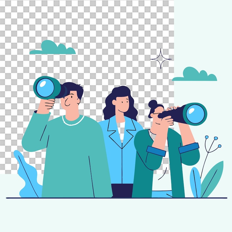 PSD ilustración del concepto de personas curiosas que representa el aprendizaje por exploración y la apertura de mente