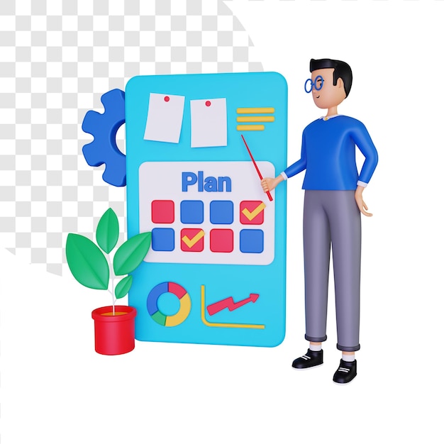 PSD ilustración de concepto de plan de negocios 3d