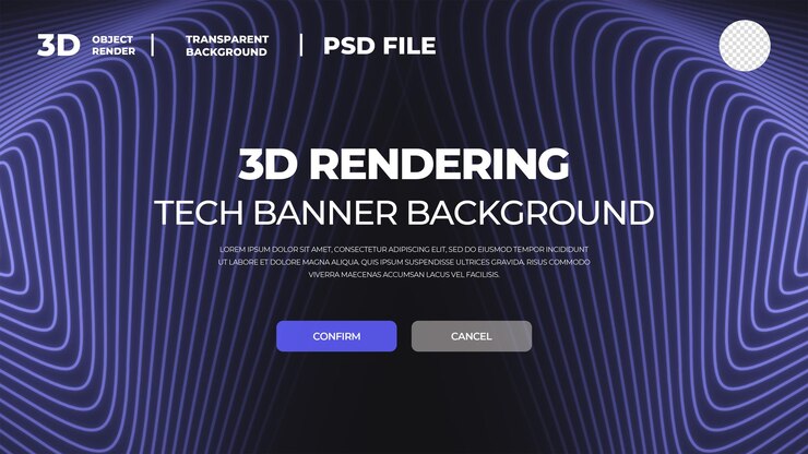 PSD ilustración de concepto de red hitech con varios estandartes de tecnología
