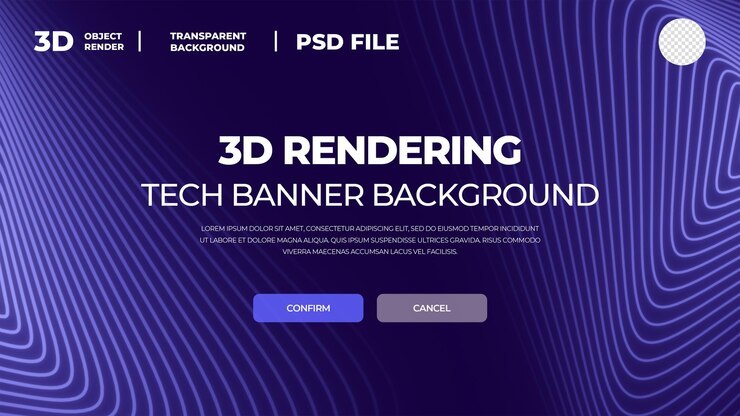 PSD ilustración de concepto de red hitech con varios estandartes de tecnología