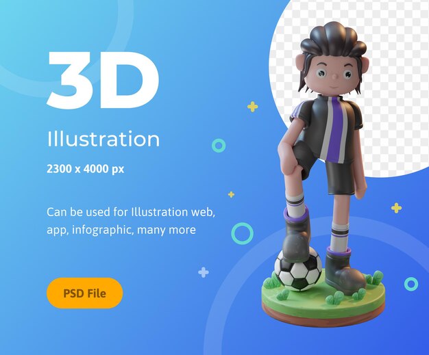 Ilustración del concepto de representación 3d de personajes de jugadores de fútbol, utilizados para web, aplicaciones, infografías, etc.