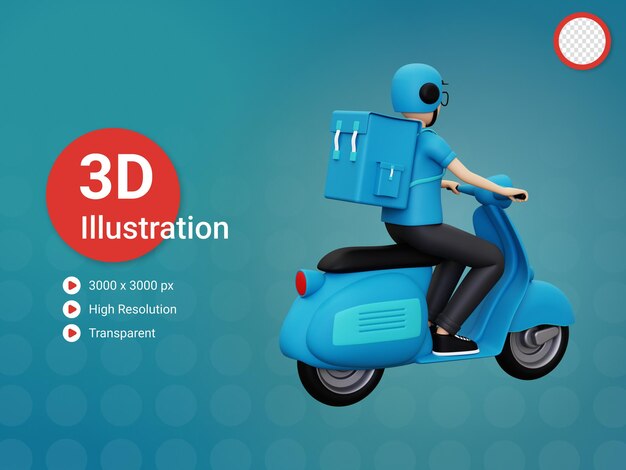 Ilustración de concepto de scooter de equitación de persona de entrega 3d