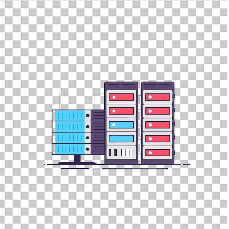 PSD ilustración del concepto de servidor con almacenamiento de datos de computación en la nube y conexión a la red
