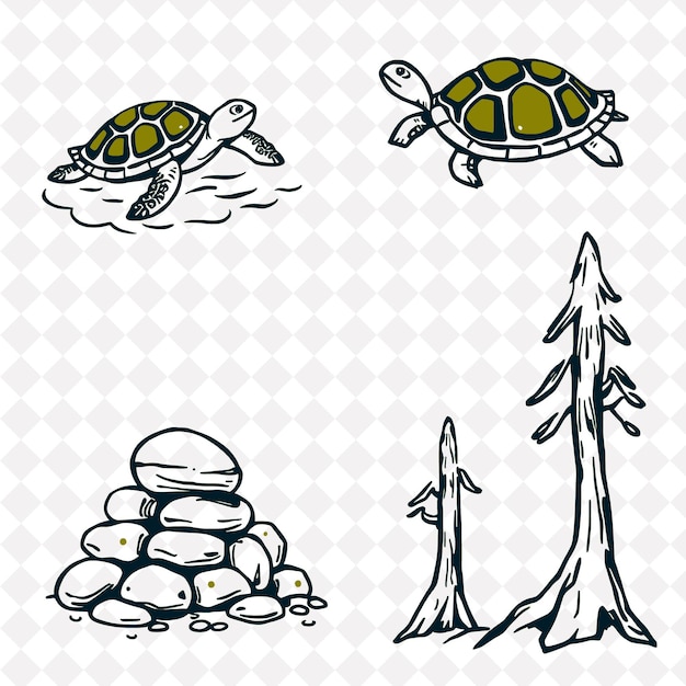 Ilustración Las conchas de las tortugas Los lechos de los ríos Las rocas lisas Los troncos de los árboles Los troncos duros Las concha de las tartarugas Deslizándose a través de las