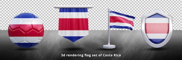 Ilustración de conjunto de bandera nacional de costa rica o icono de conjunto de bandera de país ondeante realista 3d de costa rica