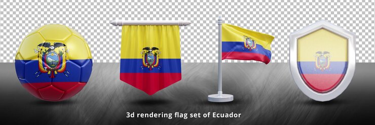 PSD ilustración de conjunto de bandera nacional de ecuador o icono de conjunto de bandera de país ondeante de ecuador realista 3d