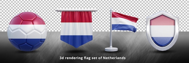 Ilustración de conjunto de bandera nacional de Países Bajos o icono de conjunto de bandera de país ondeante de Países Bajos realista en 3d