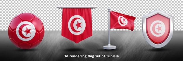 PSD ilustración de conjunto de bandera nacional de túnez o icono de conjunto de bandera de país ondeante de túnez realista en 3d