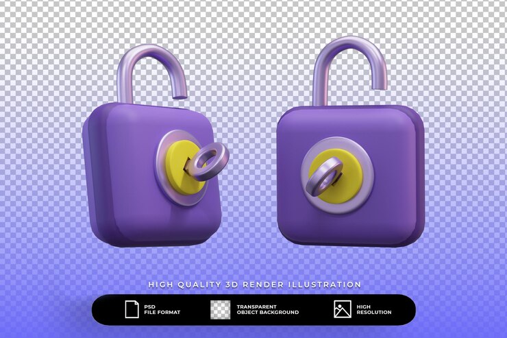 PSD ilustración de conjunto de candado de render 3d aislado
