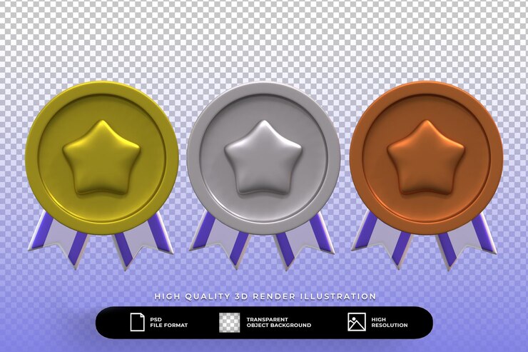 Ilustración de conjunto de medalla de render 3D aislado