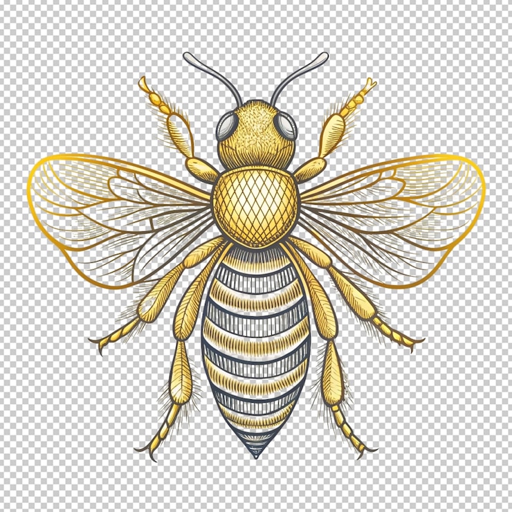 PSD ilustración del contorno de la abeja dibujada a mano