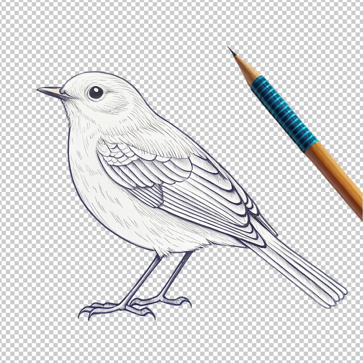 PSD ilustración de contorno de pájaro dibujado a mano pájaro lindo para niños página de colorear en blanco y negro