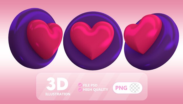 PSD ilustración de corazón 3d renderizado púrpura y rosa psd