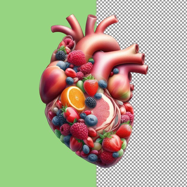 PSD ilustración del corazón humano ecológico con frutas png