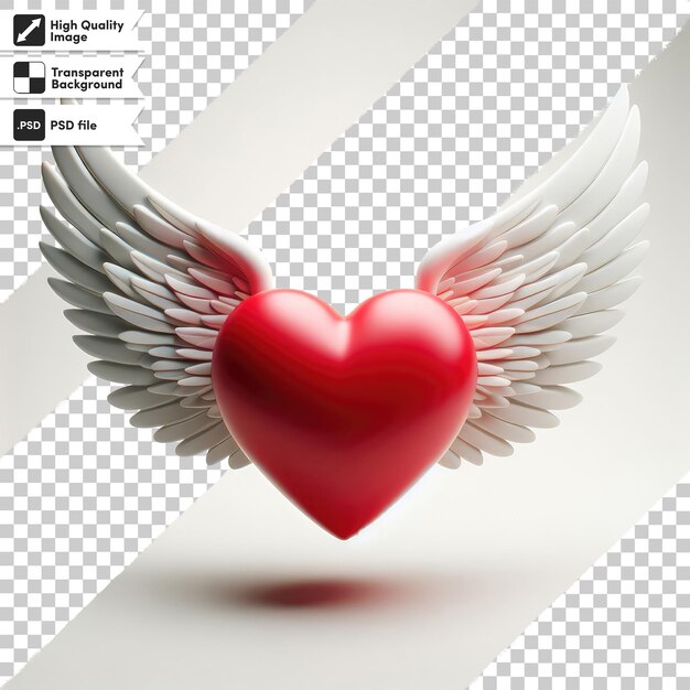 PSD ilustración de corazón psd con alas para el día de san valentín en fondo transparente con capa de máscara editable