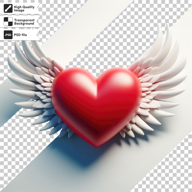 PSD ilustración de corazón psd con alas para el día de san valentín en fondo transparente con capa de máscara editable