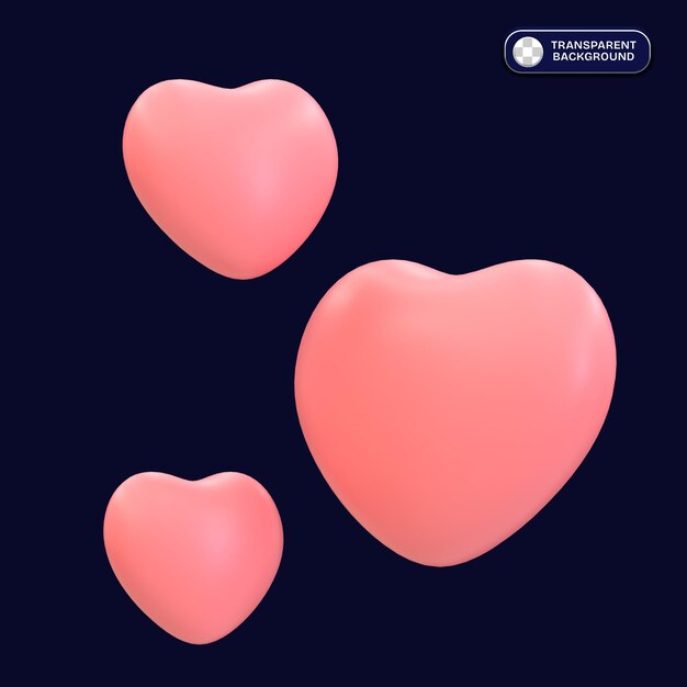 Ilustración de corazones voladores en renderizado en 3D