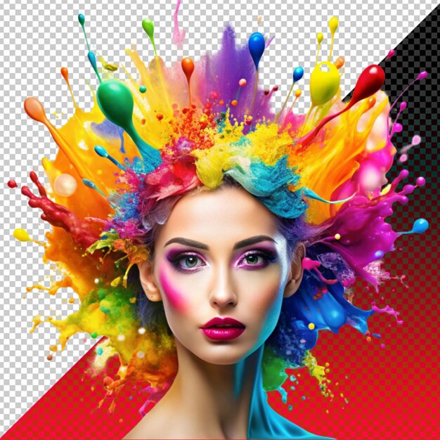 Ilustración creativa del rostro de una mujer con colorido aislado en un fondo transparente
