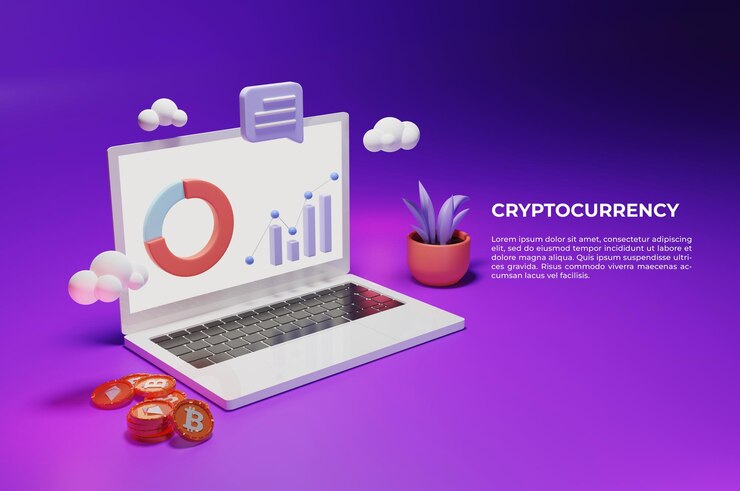 PSD ilustración de criptominería usando una computadora portátil