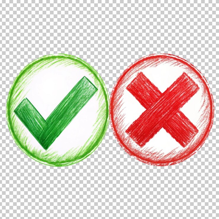 PSD ilustración de cruz y marca de comprobación dibujada a mano