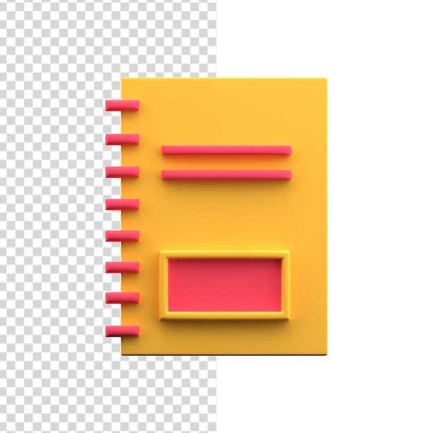 Ilustración de cuaderno 3d. Icono de cuaderno 3D. Icono de libro de ejercicios 3d aislado