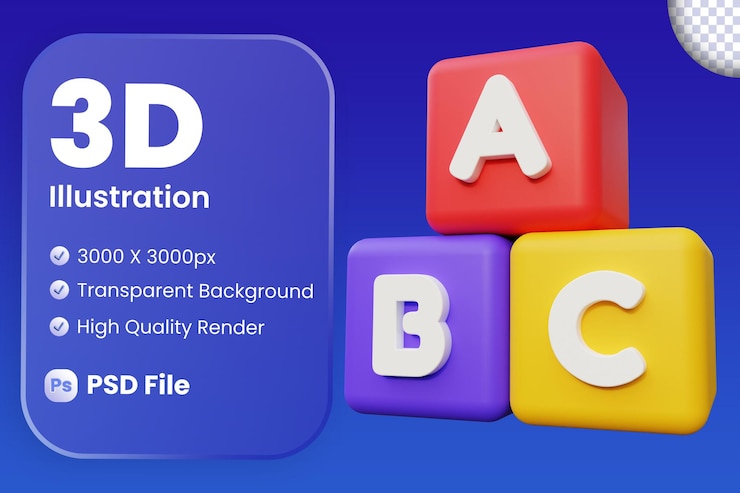 PSD ilustración de cubo de alfabeto 3d