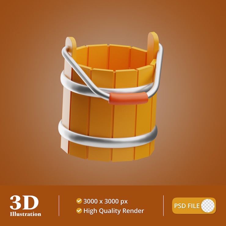 PSD ilustración de cubo de objeto agrícola 3d